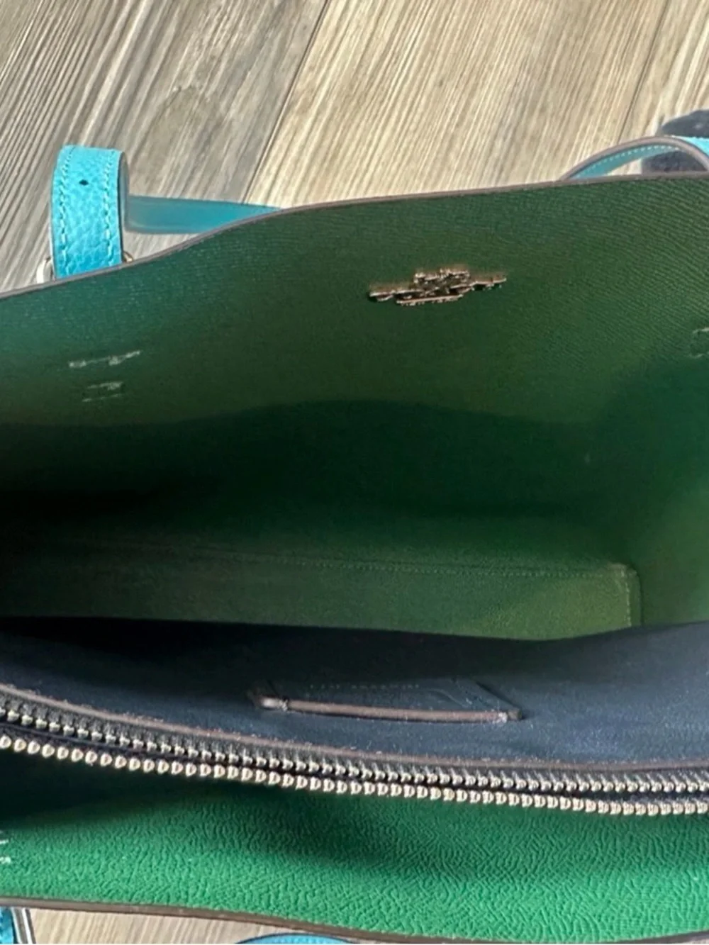 Coach Mollie Tote Large Pebble Leather in Turquoise Blue - Picture 5 of 6